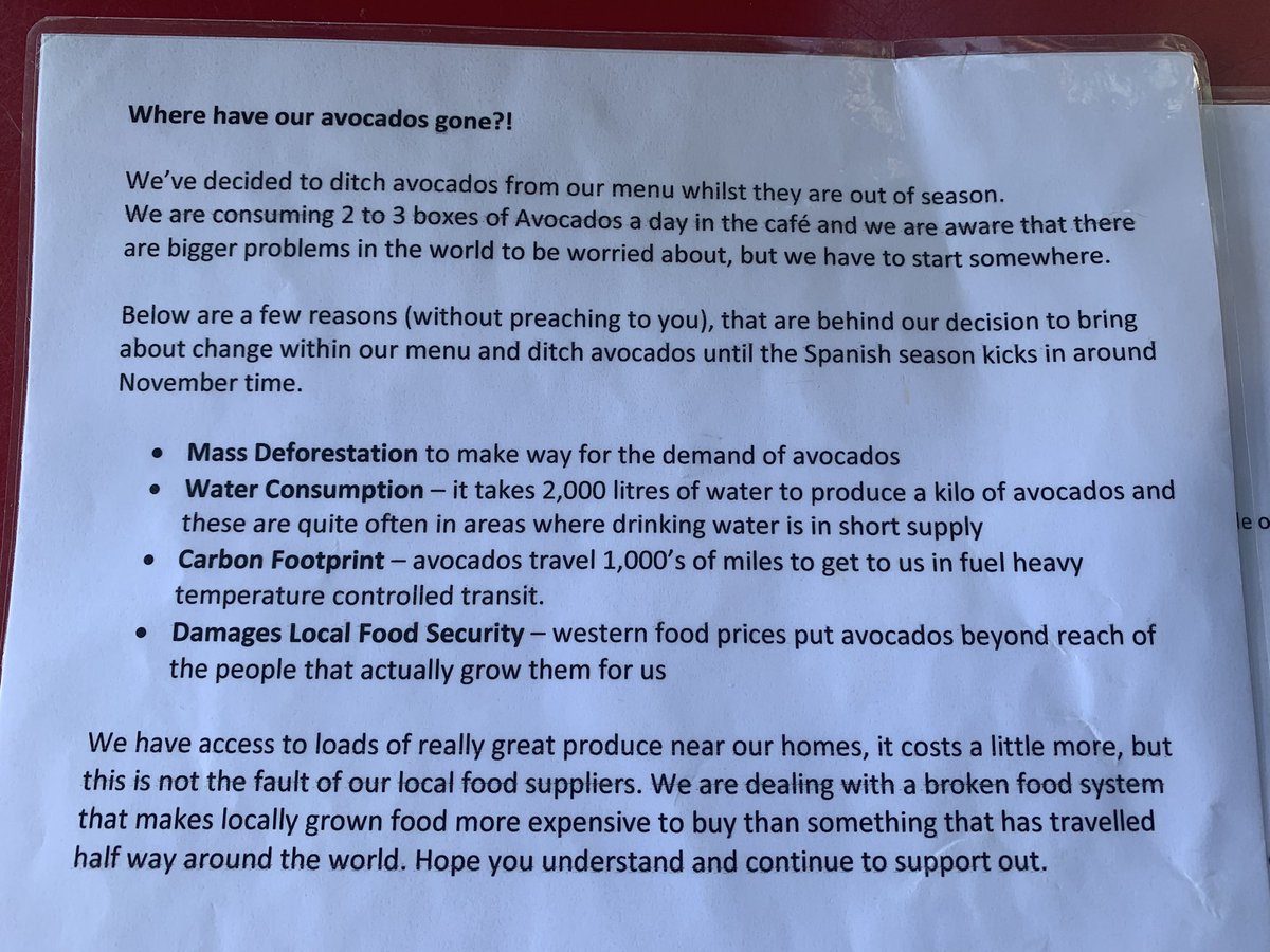 Really nice to see <a href="/thepig1000/">The Pig</a> be so proactive about avocado environmental impact by taking it off the menu in off season and explaining why so well. Bravo! Thank you.