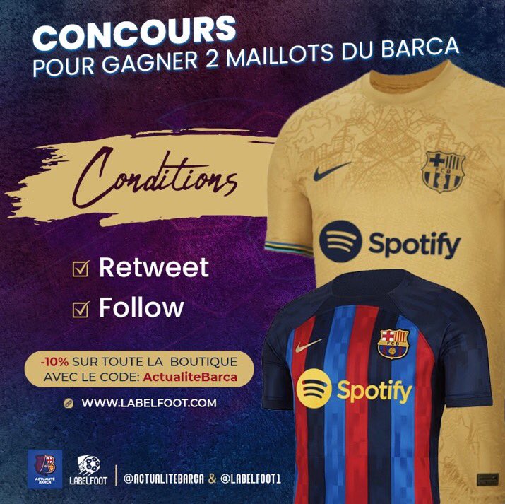 ActualiteBarca's tweet photo. Tentez de gagner deux maillots du Barça!

🚨 Pour participer :

🔁 RETWEET 

👉 FOLLOW @labelfoot1 et @ActualiteBarca

Tirage au sort le 30/07

Bonne chance 💙❤️ https://t.co/fni1rfjlZC