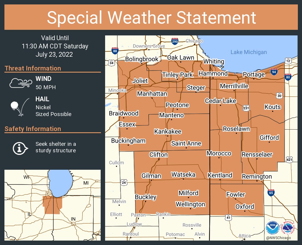 NWS Chicago on Twitter "A special weather statement has been issued for Joliet IL, Hammond IN