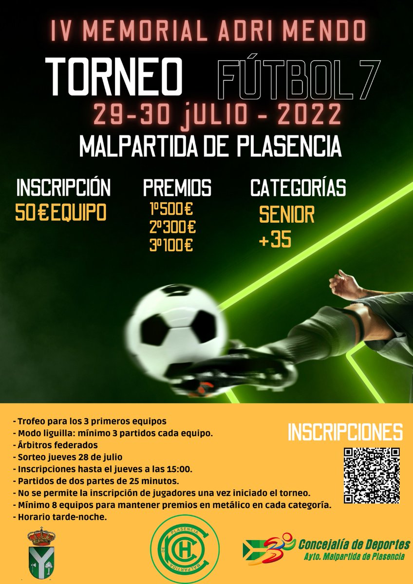 Quedan pocos días para este gran torneo, un memorial ya habitual en Verano y que honra a uno de los nuestros, ADRIÁN MENDO MORDILLO.
Ya sabéis!!! Inscripciones hasta el Jueves 28 de Julio.... Ven a jugar con tus amigos y disfruta de un gran ambiente de fútbol!