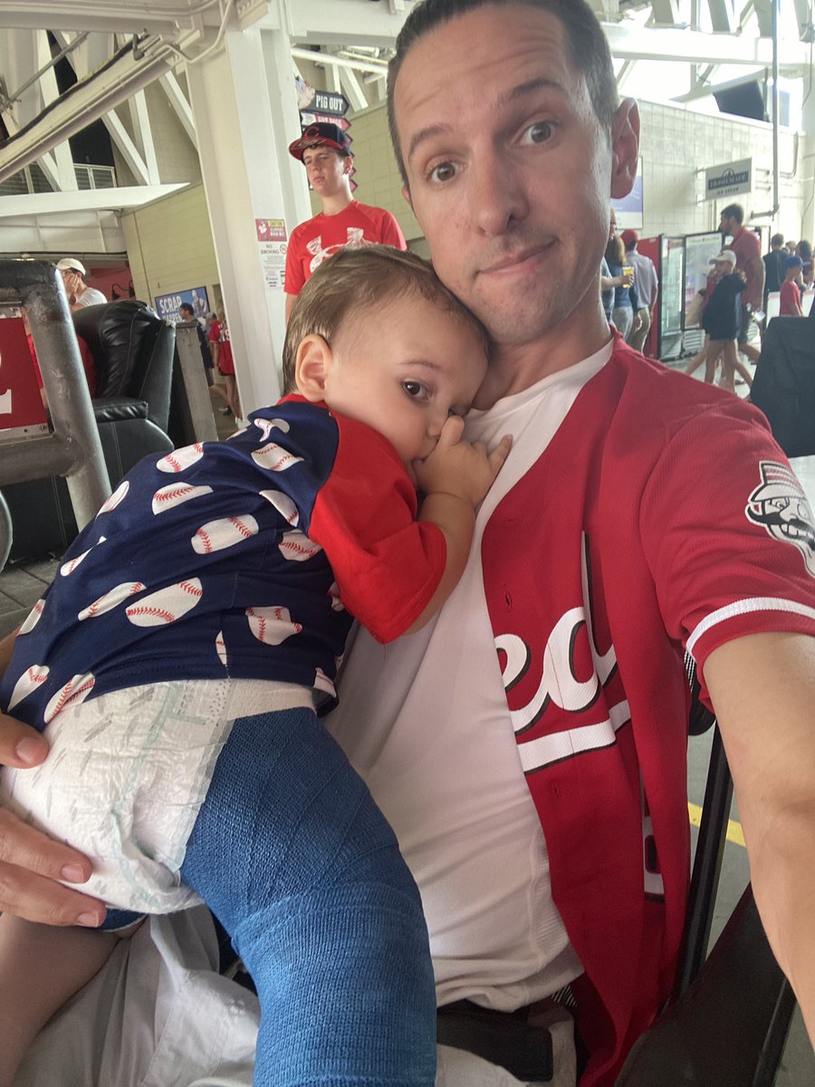 T_Ross11's tweet photo. @JoeyVotto @Reds @JonathanIndia my baseball buddy is coming off the IL on Monday! He’s getting his cast off from his broken femur. Looking forward to running around the ballpark with him later this week! https://t.co/vLuiI8lElk