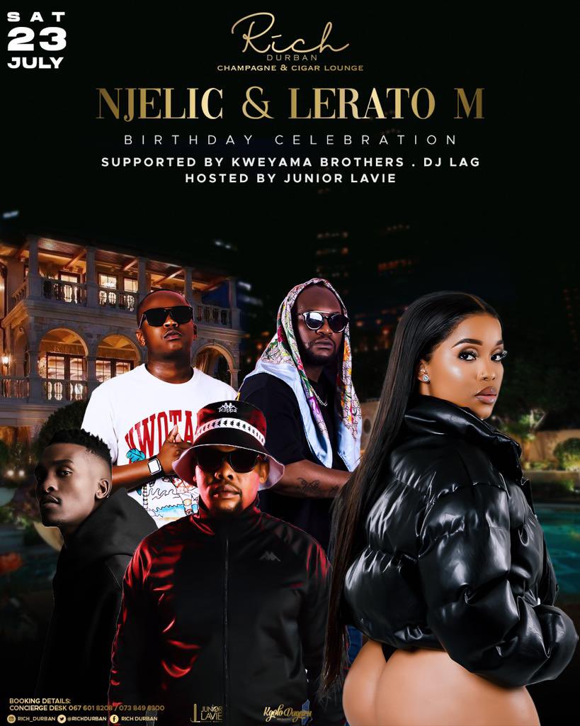 #ChampagneSaturdays Presents @njelic_sa &amp; <a href="/lerator_m/">LERATOR_M</a> Birthday Celebration 🎂🥂 It’s A Shampas Only Kinda Party 🍾🍾🍾 Supported By <a href="/kweyamabrothers/">PianoOverPoverty</a> &amp; @realdjlag 

Residents: @hands_dj , @realdjinn &amp; @fakumfutho 

Hosted By: @junior_lavie 
Table Bookings: 0676018208☎️