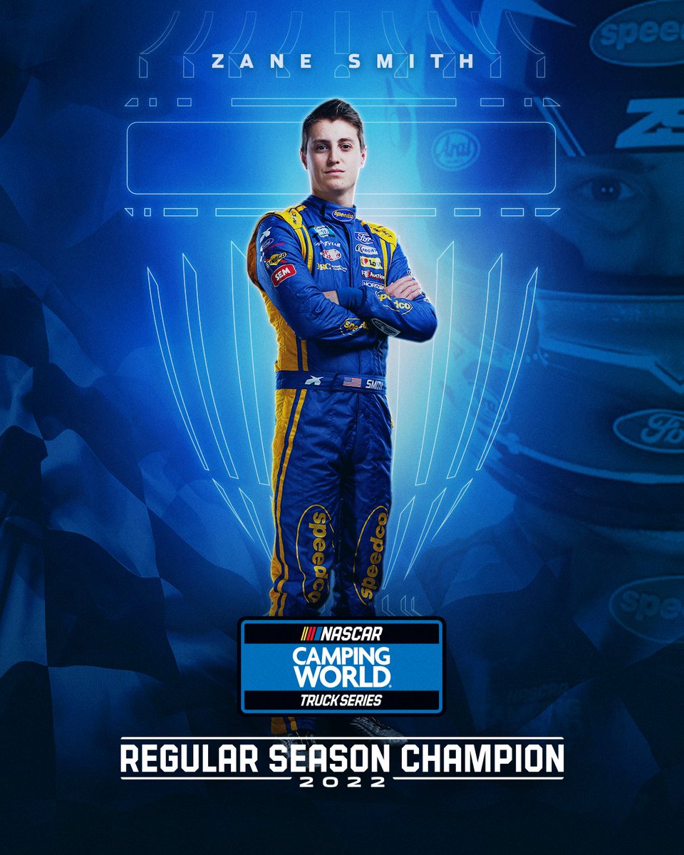 NASCAR_Trucks's tweet photo. Champion! 🏆

@zanesmith77 wins the 2022 #CampingWorldTrucks Regular Season Championship! https://t.co/T9kK0jBpdl