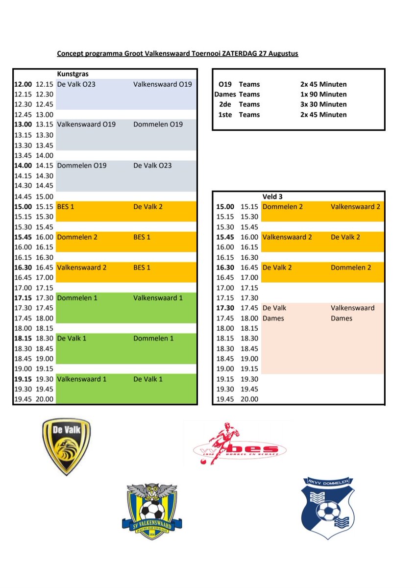 Programma Groot Valkenswaard Toernooi 2022 op zaterdag 27 augustus!!
