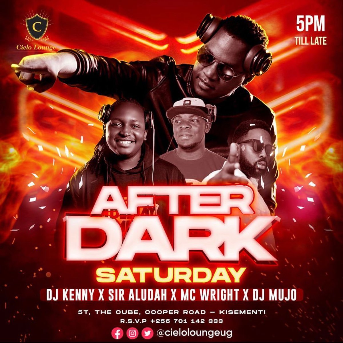 muchwezi's tweet photo. Itโs that time of the night when you start thinking of this party ๐ฅ๐ฅ. #AfterDarkSaturdays with @DjAludah, @McWright256, #DjMujo and #DjKenny at @cieloloungeug ๐. https://t.co/qXGHrHUYE3