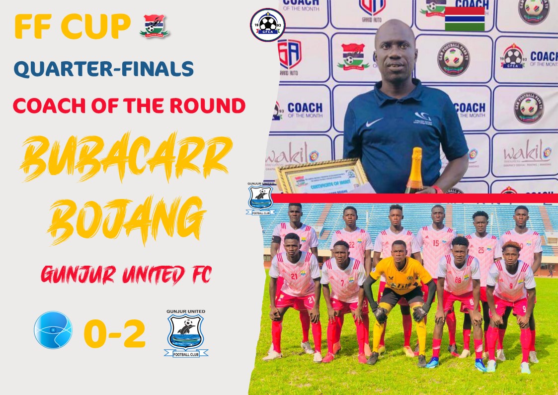 GamFootCoaches's tweet photo. 📢Announcement📢

Men’s FF Cup Coach of the Round
Quarter-Finals
@TheGambiaFF

For the second consecutive round...
Bubacarr Bojang - Gunjur United FC🏆🏅

Congratulations Coach !! 
🇬🇲⚽️🇬🇲⚽️🇬🇲⚽️🇬🇲⚽️

#TeamGFCA #GambianCoaches #FFcup https://t.co/bw3L1UZfiY
