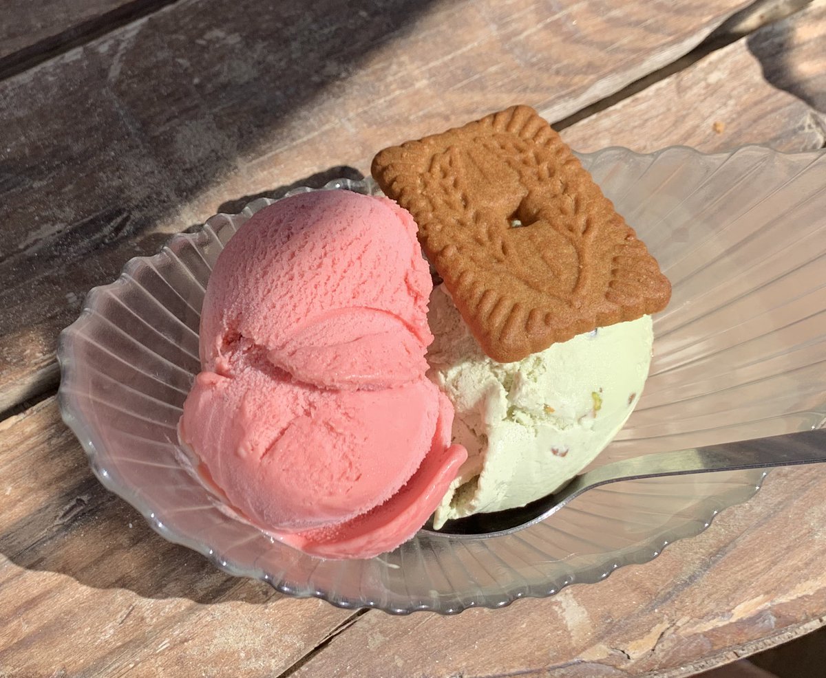 vanillegf's tweet image. strawberry and pistachio ice cream! proud of myself