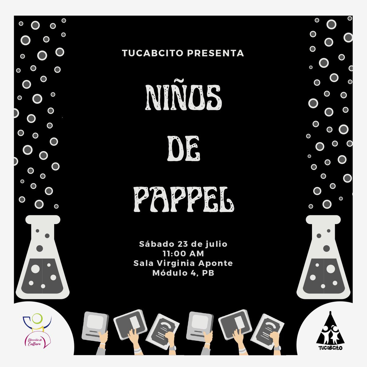 ¡Ha llegado un día de mucho teatro!

Después de tantos meses de trabajo nuestros niños y adolescentes del taller de Tucabcito regresan al escenario.

Nos presentarán 2 obras de creación colectiva que ponen de manifiesto el reconocer nuestros errores y aprender de ellos.

💚🐢
