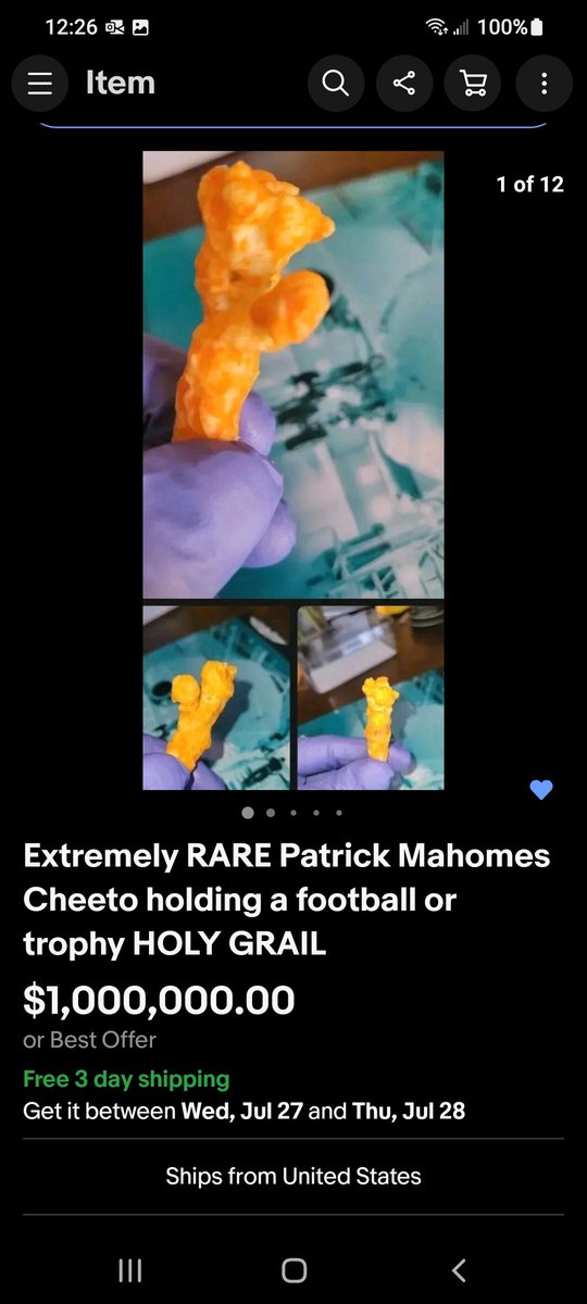 2damoon2030's tweet photo. @cnnbrk y'all should check out #ebay. This seller has an interesting #cheeto for sale. #KansasCityChiefs #ChiefsKingdom 
#Chiefs 
#funny #news #haha #NFLTwitter #TexasTech #worldnews #WorldRecord #WTF1 #sportsnews #KansasCity #SpreadTheWord #dailymotivation #NFTCommunity https://t.co/TrEUCSyqW3