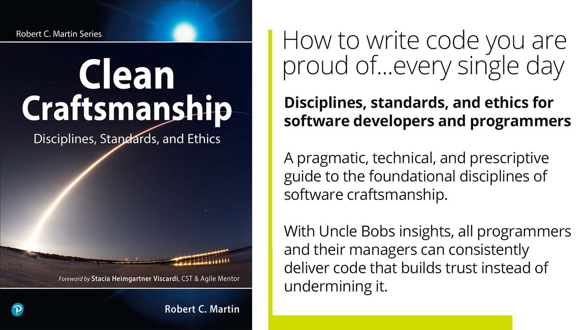InformIT's tweet image. Last day to participate in our Clean Craftsmanship eBook give-away.  All you have to do to enter is RT and follow! 3 winners will be accounced next week. ow.ly/C2jw50JXgxt
@thecleancoders #cleancode #programming @unclebobmartin