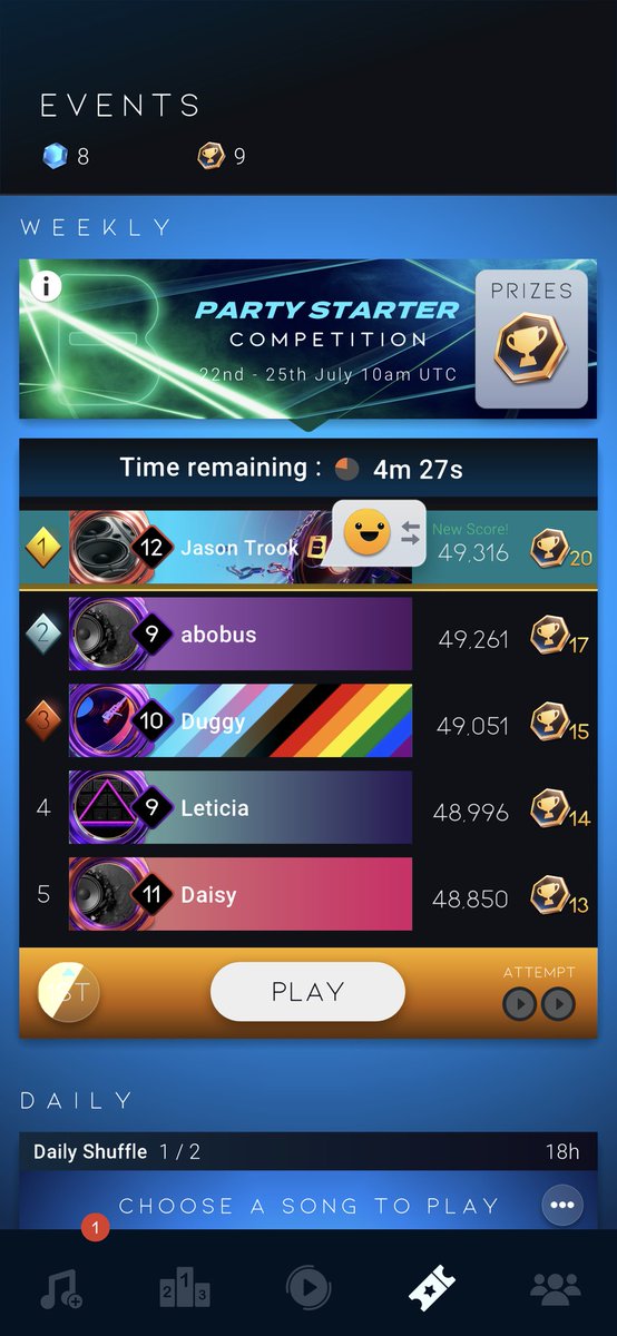 jtrook's tweet photo. @playbeatstar Finally got 1st place finish! https://t.co/dJmvgCUIP1