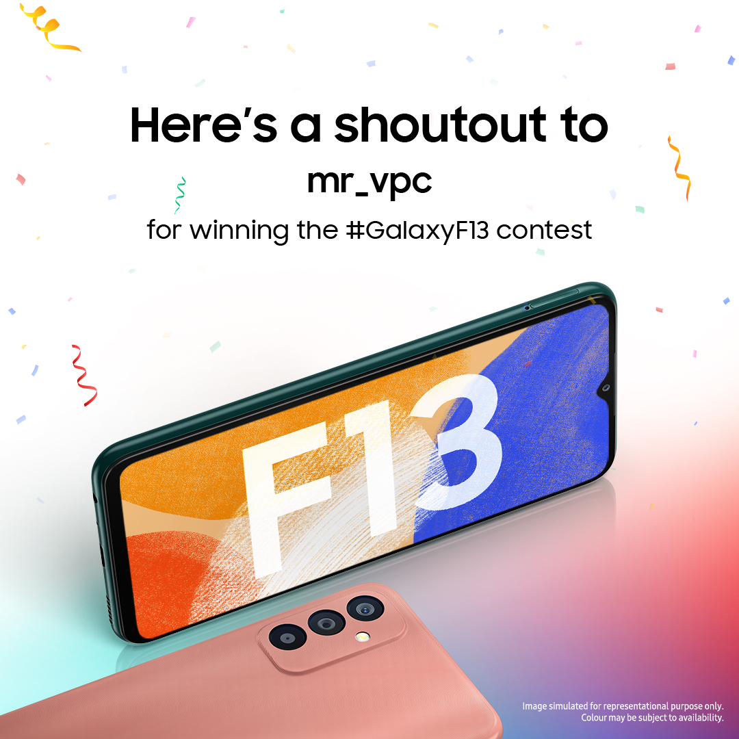 SamsungIndia's tweet photo. Big congratulations to our showstopper winner. A brand new #GalaxyF13 is on its way to you. Just DM us your details, and we’ll get in touch. #ShowtimeAnytime #Samsung https://t.co/l3w2d59fpk