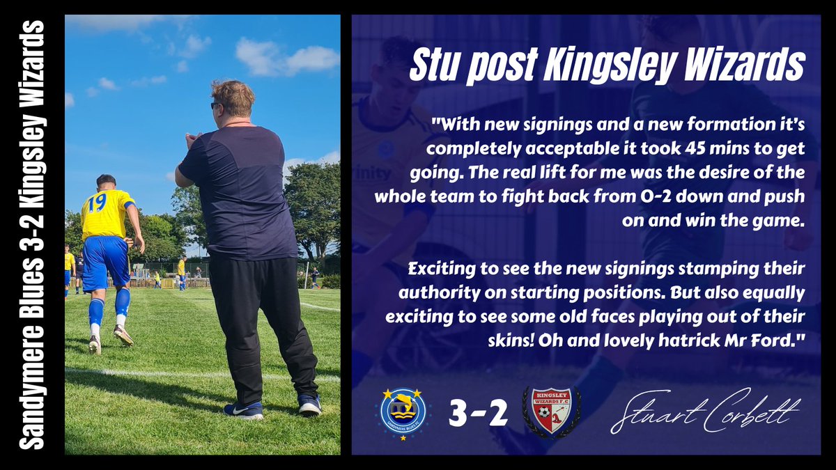 ✍️ "The real lift for me was the desire of the whole team to fight back from 0-2 down and push on and win the game."

👔 Stuart Corbett reacts to today's victory over Kingsley Wizards ⬇️

#SBFC #UTB