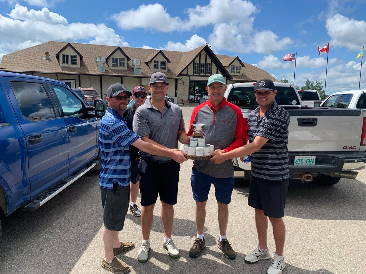 ShitkickerO's tweet photo. An impressive field of golfers this year, but no one could touch @perrygurski @sbo1910 Gurney and Chairman of the Board Clay Geiger. Coming in at an impressive -12, your 2022 #shitkickeropen champions! https://t.co/enEWfOMga2