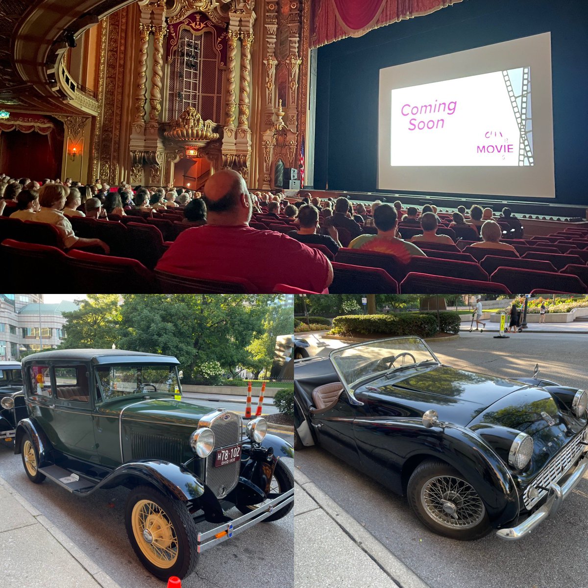 The classic cars came out to the #OhioTheatre for their screening of #OurHospitality starring #BusterKeaton and #HighAndDizzy with #HaroldLloyd. There was a great turnout and #ClarkWilson played his heart out on the #MortonOrgan. #SilentFilm #ModelA