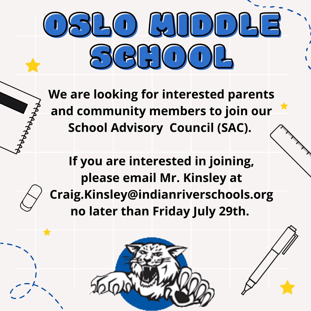 Are YOU interested in joining our School Advisory Council? If so, please contact Principal Kinsley (see email below) ⁦<a href="/CraigKinsley1/">Craig K</a>⁩! ⁦@IRCSchools⁩ ⁦@SDIRC_SUP⁩ ⁦<a href="/Bass_SDIRC/">Scott Bass</a>⁩ ⁦@CristenM_PIO⁩ @MrBrown_civics ⁦<a href="/teachmehow2alge/">teachmehowtoAlGE</a>⁩