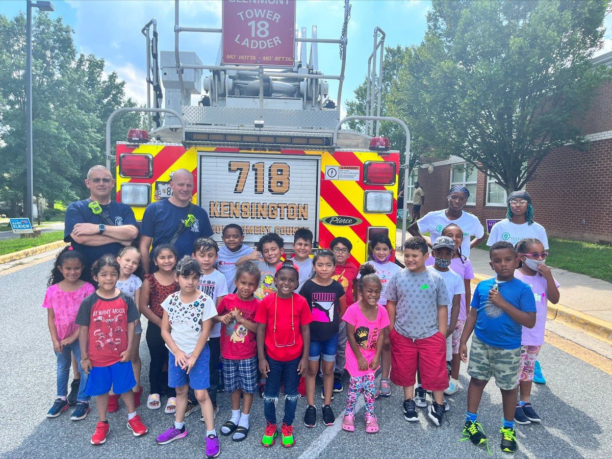 MoCoRec's tweet photo. Thank you to Glenmont Fire Station 18 for visiting #CampRec at Kemp Mill this week! Our rising 1st-5th graders enjoyed the visit. #MoCoRec #Summer https://t.co/U1c2AsZRS6