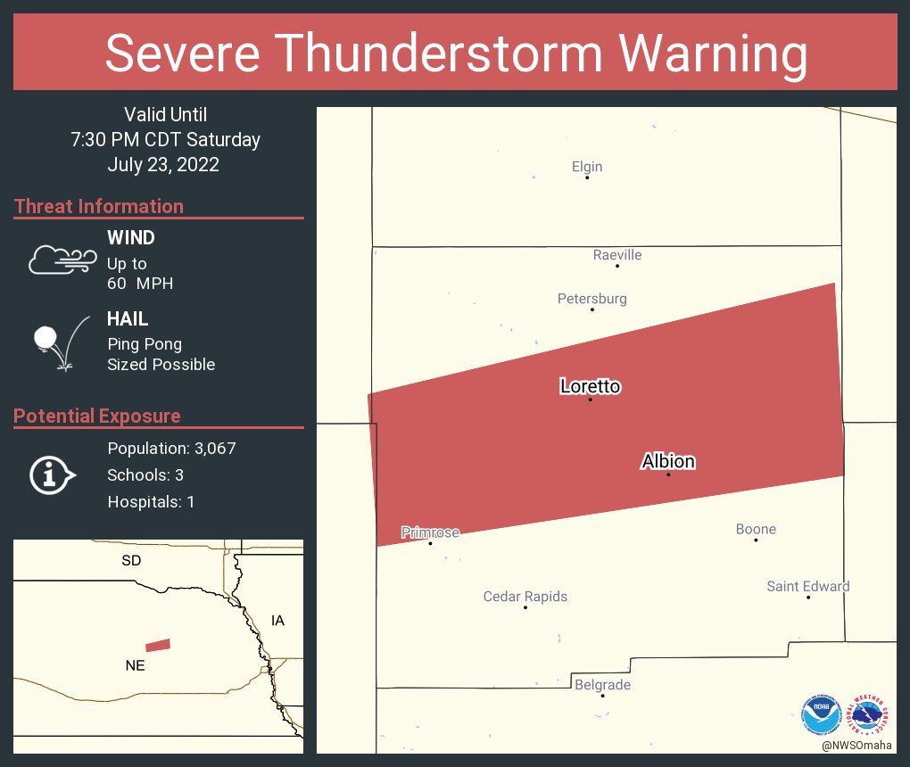 NWS Omaha on Twitter "Severe Thunderstorm Warning including Albion NE