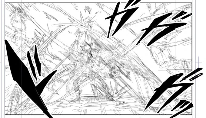 原稿WIP もっと戦闘シーン描きたくなっちゃったな 