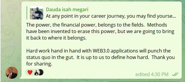 EOSPGLMLT_BP's tweet photo. #MyvoteEOS #HuFi We have been awarding small promotions &amp; community members in Nigeria are choosing to use the promotions to purchase field tools. There is no greater reward than hearing, reading someone being grateful. WEB3.0 has an infinite reach. This is the only fuel I need. https://t.co/gDlMAiGXFs