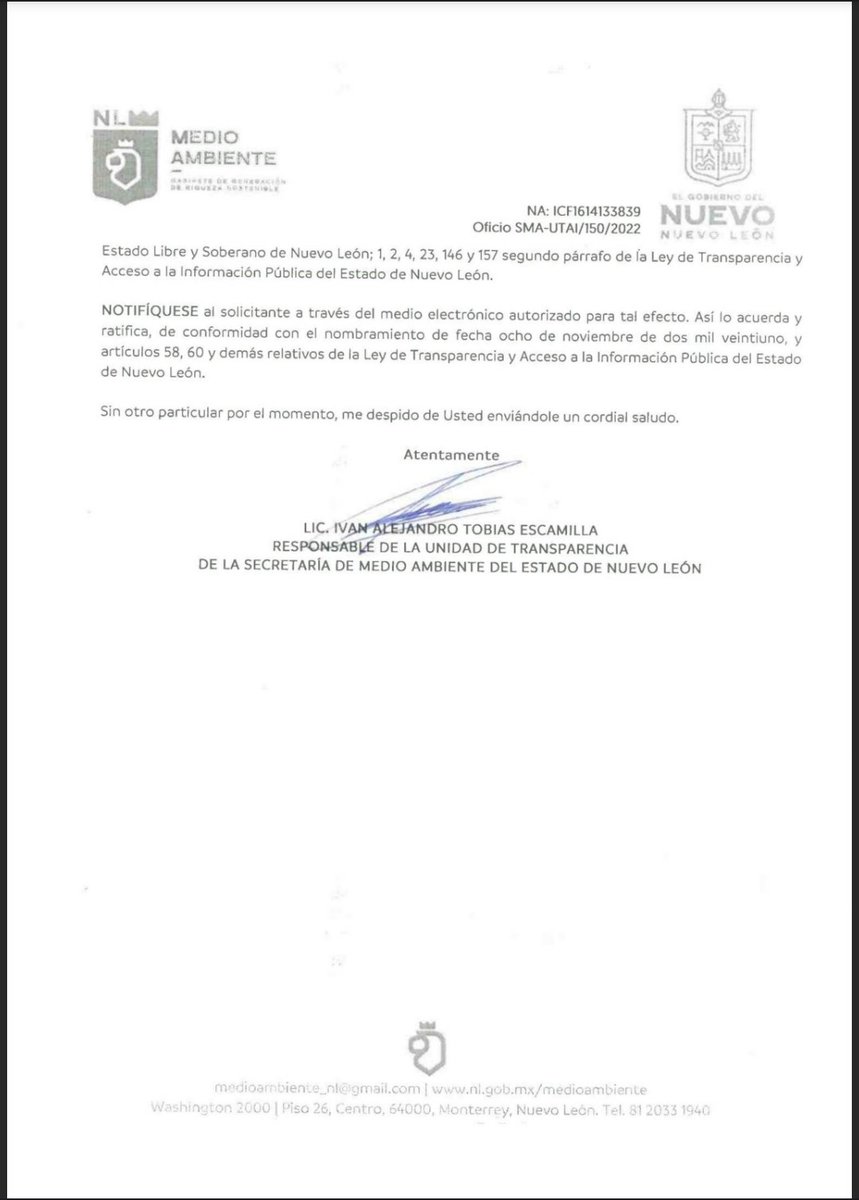 AristeoBenavid2's tweet photo. Es una vergüenza que solicites información y te pidan 10 días más!
La @MedioAmbienteNL esta igual o peor que la extinta sedesu @samuel_garcias prometió un Nuevo Leon más verde pero No lo cumple y las dependencias tardan mucho ...mientras tanto masacran el medioambiente https://t.co/FHj4gtMYdG