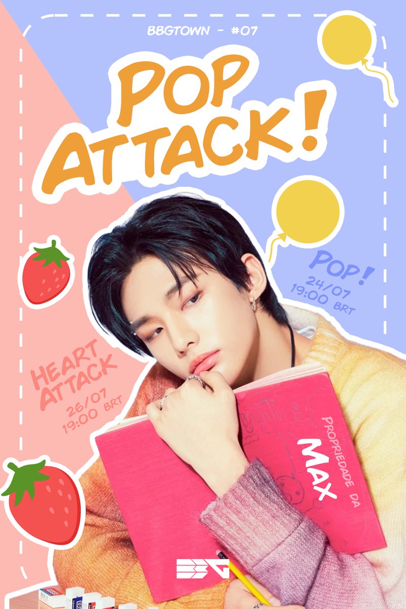 BBG_OFC's tweet photo. [BBGTOWN #07 – Pop Attack!]

 【Pop!】
<Max Solo>
💿 2022.07.24. 19:00 (BRT)

&amp;

 【Heart Attack】
<Max Solo>
💿 2022.07.26. 19:00 (BRT)

#POPATTACK @hyunelindo 
#BBGTOWN #BBGENT 
@BBG_OFC https://t.co/psh9DcV3Lg