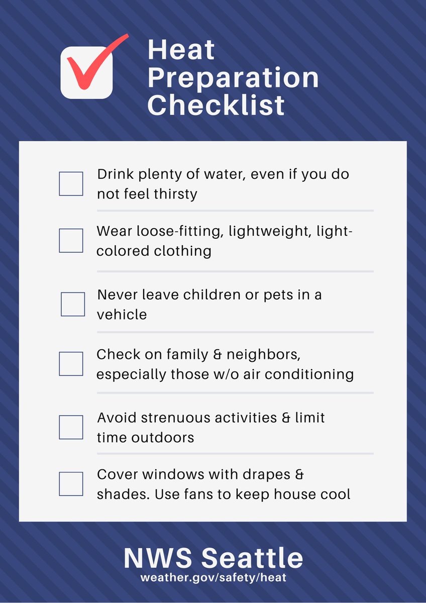 NWSSeattle's tweet photo. We're expecting hot temperatures next week, with highs in the upper 80s-90s for much of the interior. Make sure you're familiar with keeping yourself cool during hot weather! #WAwx https://t.co/5ctfwcvU9a