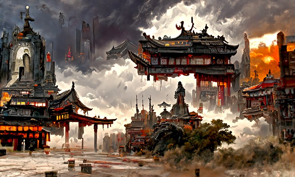 CodeAndDot's tweet image. cloudy medieval town #aiart #AiArtwork #discodiffusion #nftarti̇st #text2art