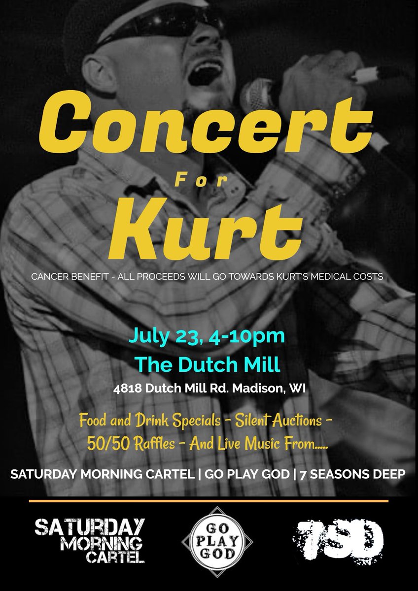 GoPlayGod's tweet image. Time to moving people! Dutch Mill #madison #Wisconsin 4pm start time Concert for Kurt. #livemusic #rockband #Cancer #cancersucks #fuckcancer