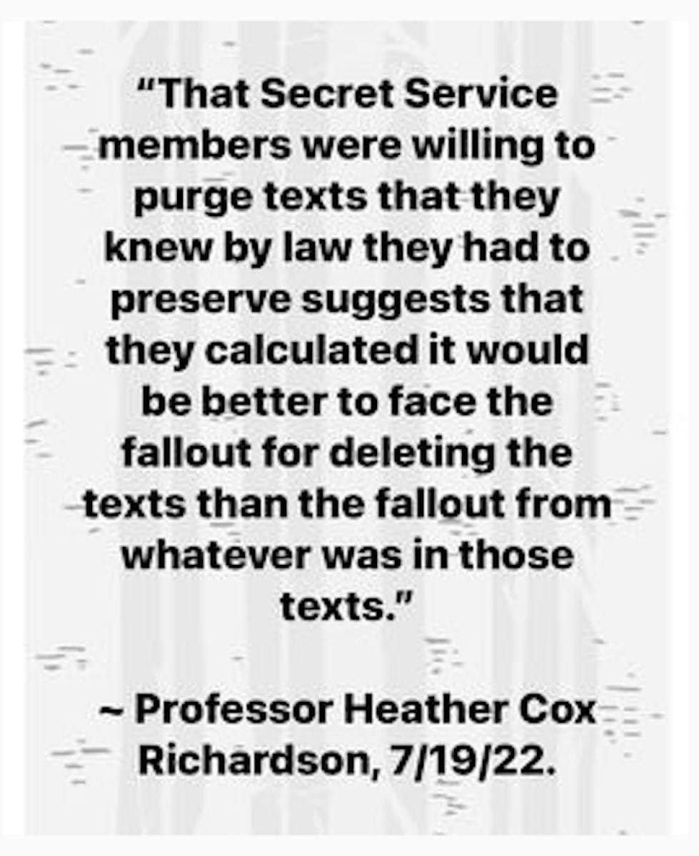 415holgate's tweet image. Good point, 👇🏿
for the secret service to purge texts they were required by law to save, must mean they were pretty damning for all concerned. 
#SecretServiceCoverup