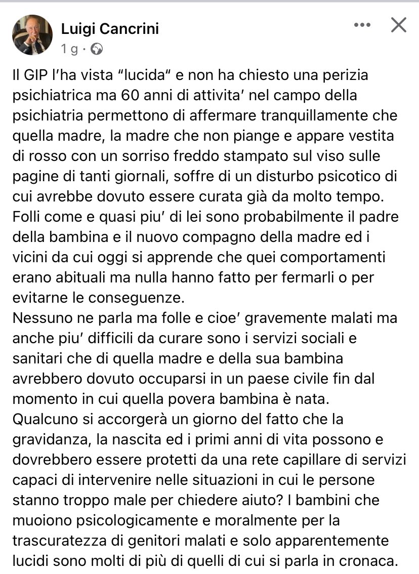 colvieux's tweet photo. Da leggere #Cancrini sulla madre che ha lasciato morire la sua bambina. #Salutementale https://t.co/eg5mcWArWp https://t.co/mHk3S2rpA0