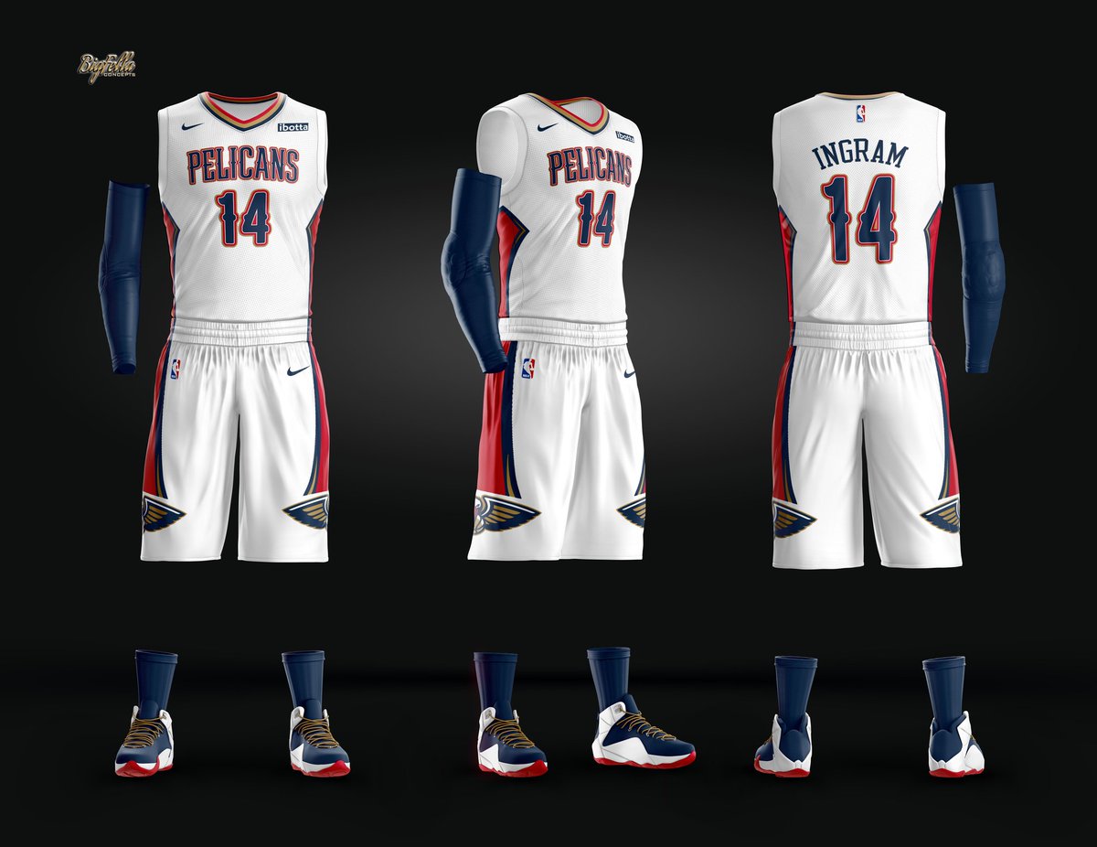 BigFella122's tweet photo. The fans want to see the @PelicansNBA with some new uniforms. Came up with some concepts to refresh the design. https://t.co/5Uio2cVE3A