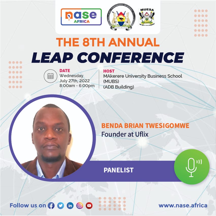 The 8th Annual Leap Conference is here <a href="/NASE_Africa/">NASE Africa</a> &amp; <a href="/OfficialMubs/">Makerere University Business School</a>
Part of the Panelists.
🔵 Deliah Nalukwago Founder &amp; CEO <a href="/mymusawo/">My Musawo</a> 
🔵 @Sumikaofficial1 Founder &amp; CEO <a href="/sumiconline/">Sumic Online</a> &amp; Chairman @Thesumicgroup 
🔵 <a href="/BendaBrianug/">Benda Brian</a> Founder at Uflix
#LeapConference22