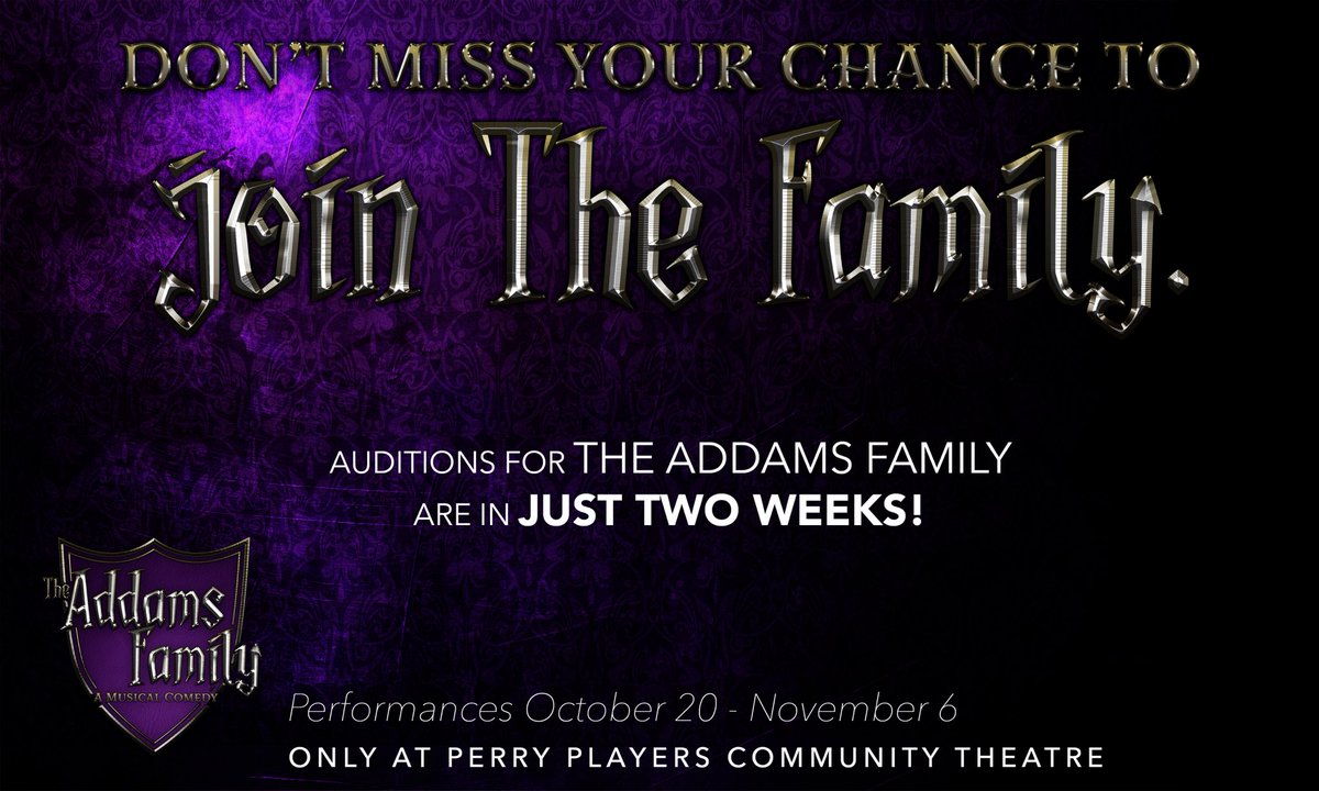 PerryPlayers909's tweet photo. 🦇 AUDITIONS 🦇

We are TWO WEEKS OUT from auditions for our fall musical, The Addams Family! Check out character descriptions below and let us know if you’ll be there! Don’t miss your chance to be part of this creepy and cooky family! 🎃 https://t.co/JOQIe9cTaV