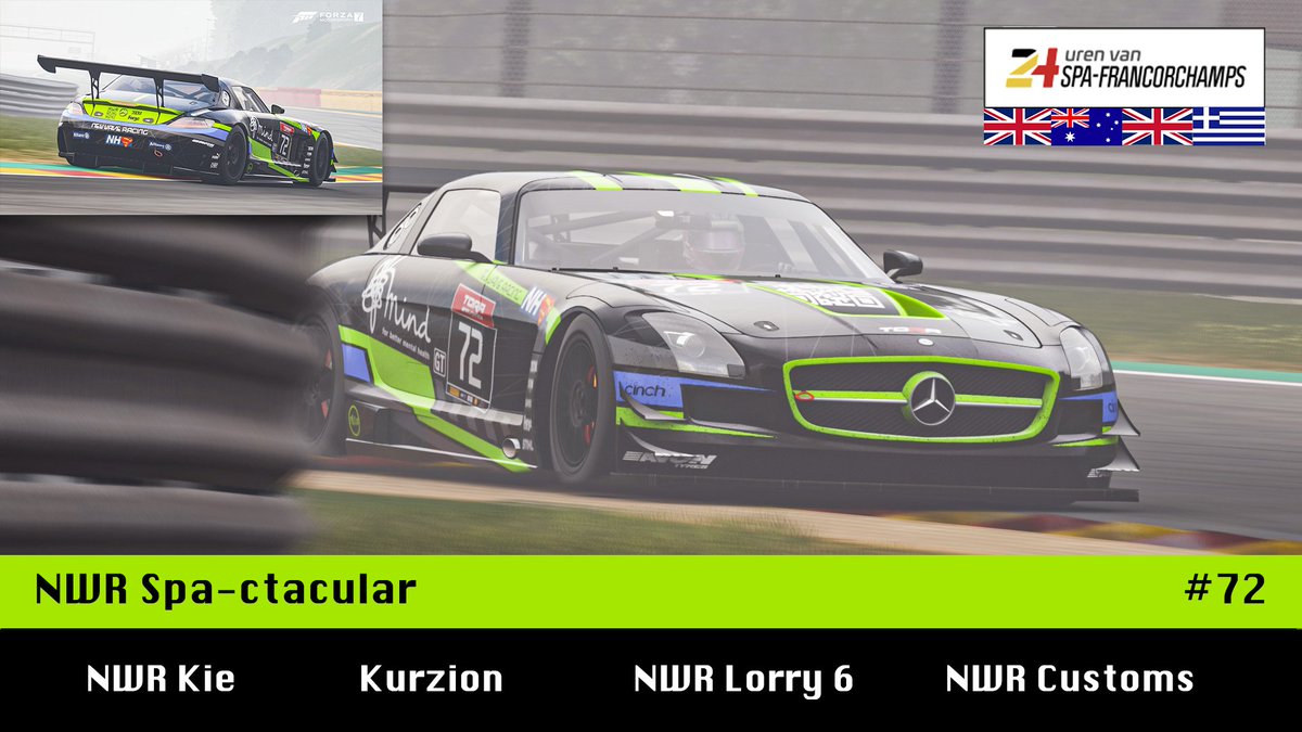 Car #3 is the #72 Mercedes SLS AMG GT3 - NWR Spa-ctaular with it been driven by the following drivers.

@Kurzion52 
<a href="/lorry206/">Lorry 6</a> 
<a href="/nwrcustoms/">NWR Customs</a> 
NWR Kie

🎨: @EarniNwr