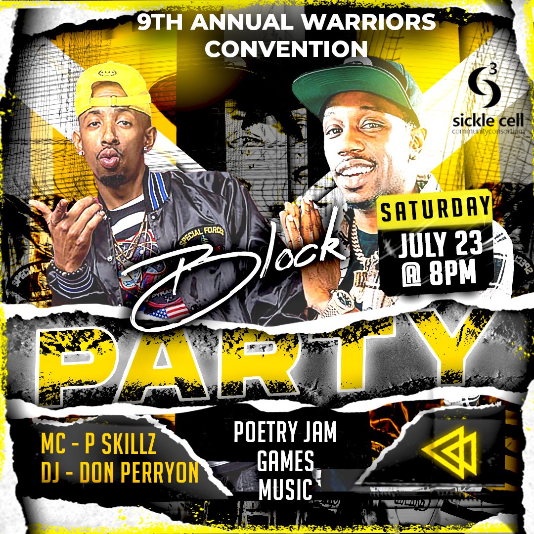 SCCConsortium's tweet image. It&apos;s A BLOCK PARTAY! Do not forget at 8:00pm EST is the 9th Annual Warriors Convention Community Block Party! Enjoy the rest of the sessions for the remainder of the day and be prepared to party TONIGHT!

#WarriorsConvention22 #SC3WC22 #WC22 #SickleCellAwareness #WarriorReset