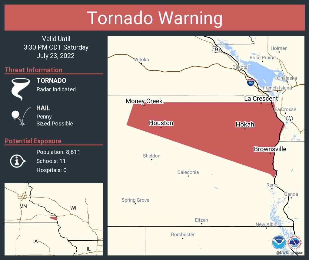 NWS Tornado on Twitter "Tornado Warning including La Crescent MN