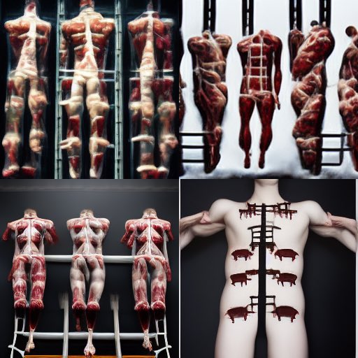 BorgaBlot's tweet photo. Human bodies on meat racks 🥩 #MidjourneyAI #horror #DontEatThis #BadButcher https://t.co/8q2k6oVFVs
