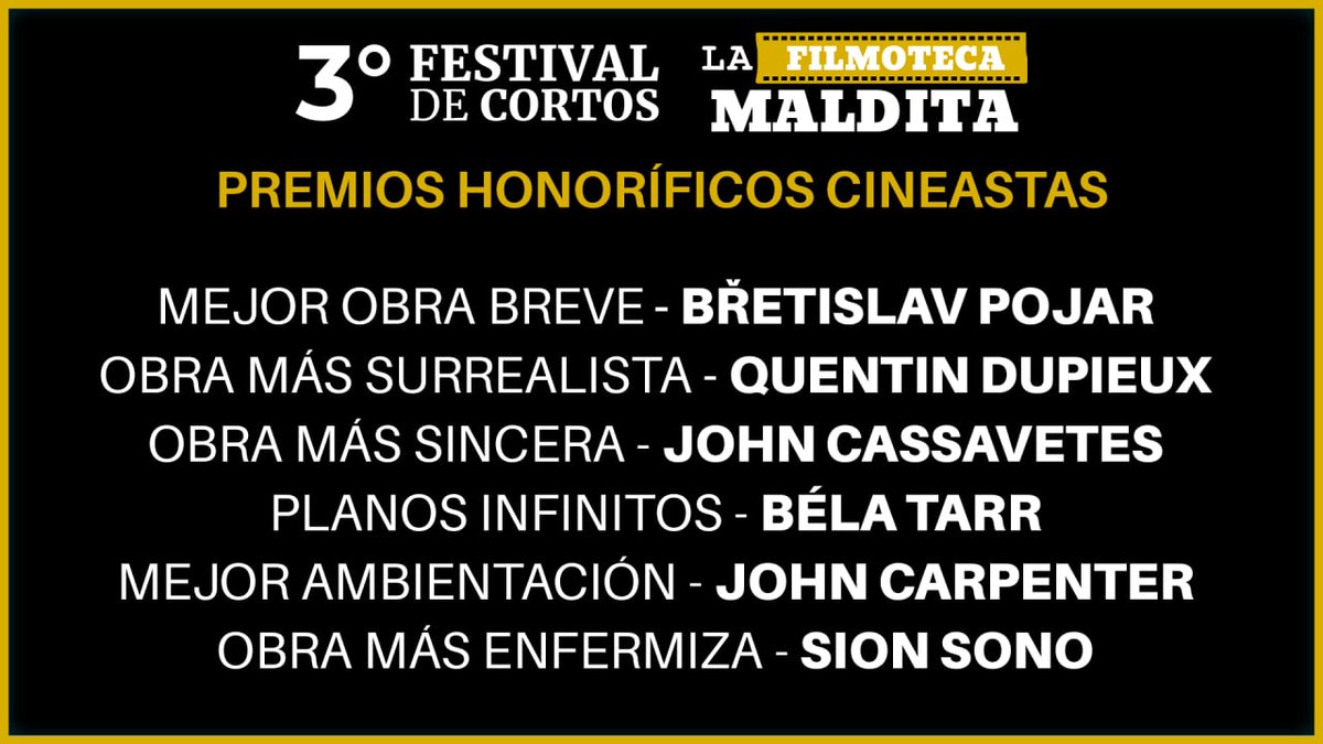 LaFilmoMaldita's tweet photo. Faltan menos de 24 horas para que se cierren las votaciones del festival de cortos.
Aquí podeis verlos todos y decidir por el ganador
https://t.co/AWT7jvqonE
A parte se entregarán un montón de menciones especiales
Podeis hacer vuestra porra.
#elcineesnuestro https://t.co/S98iWs1T9H