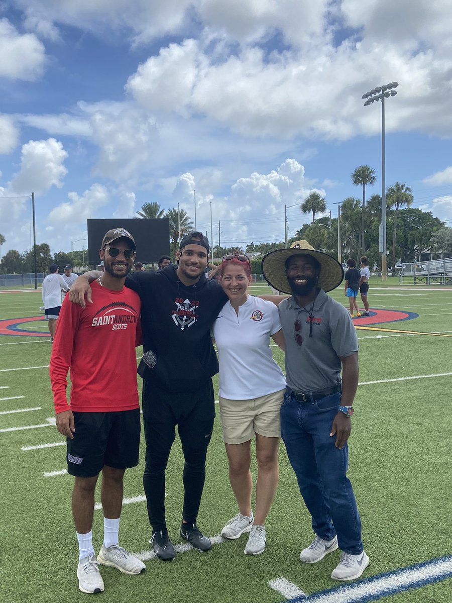 GoOxbridge's tweet photo. It was great to see Oxbridge alumni and former teammates Travis Homer, Derek McDonald and Tyree Smith back on the field today for The Travis Homer football camp. #AlwaysAThunderWolf https://t.co/UVyqFDqotB