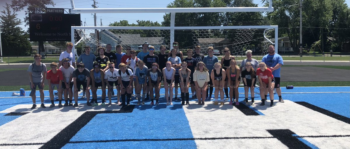 NorthMacSoccer's tweet photo. We had a great turnout for our annual Alumni Game. Thank you to all current and past players who braved the heat. It is always great to see everyone. Thanks for all the continued support for our soccer programs. Go Panthers! https://t.co/5IXDhxOaIF