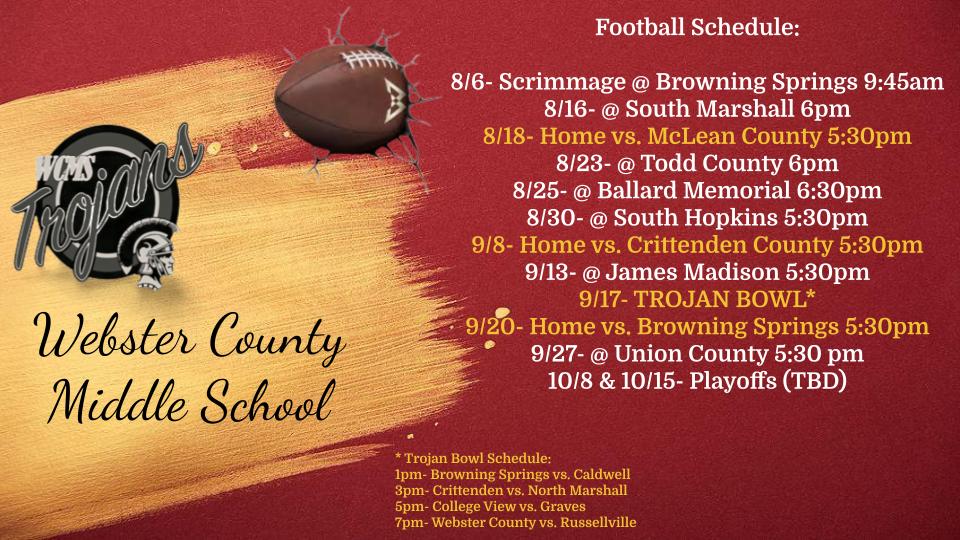 WeAreWCMS's tweet photo. Fall Sports at WCMS.  Games may have their locations or times changed or may be postponed or canceled. https://t.co/bfbTpWSKlG