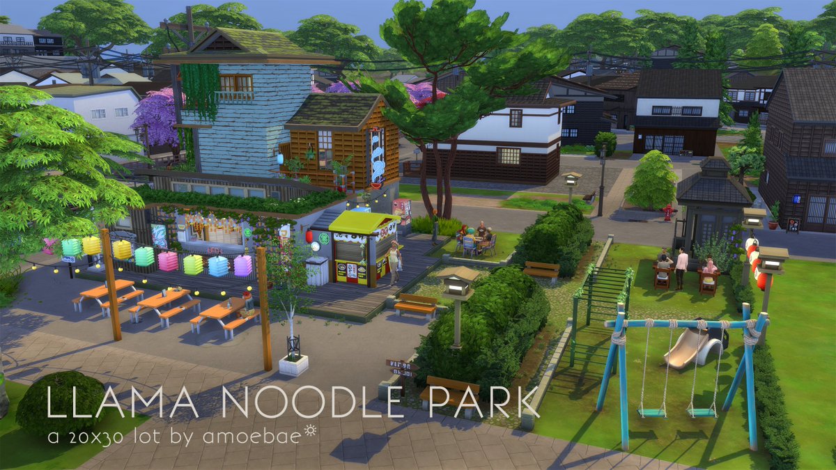 pictureamoebae's tweet photo. LLAMA NOODLE PARK - a 20x30 lot
A (sort of) no-cc park/restaurant (whichever you want!) that I whipped up quickly to try and remember how to build!
Details & download: https://t.co/DcXUN3x8pF
#ts4 #thesims4 #ts4cc #ts4lots https://t.co/1FatTlUjbi
