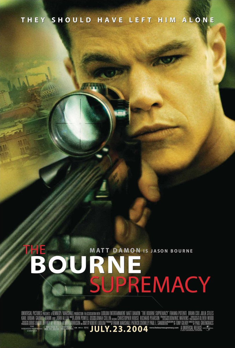 Happy 18th Anniversary to The Bourne Supremacy! 🥳🎉

#TheBourneSupremacy #MattDamon #FrankaPotente #JoanAllen @Gabriel_Mann #MartonCsokas #BrianCox #JohnPowell #TonyGilroy #PaulGreengrass