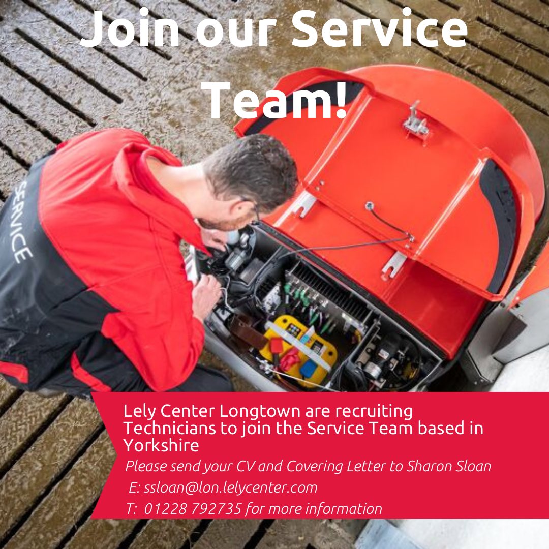 A job vacancy for an Agricultural Robotic Engineer in the Yorkshire area has became available. Full training will be provided with certification
Please send your CV &amp; Covering Letter to Sharon Sloan:
ssloan@lon.lelycenter.com
For more info contact us on 01228 792 735