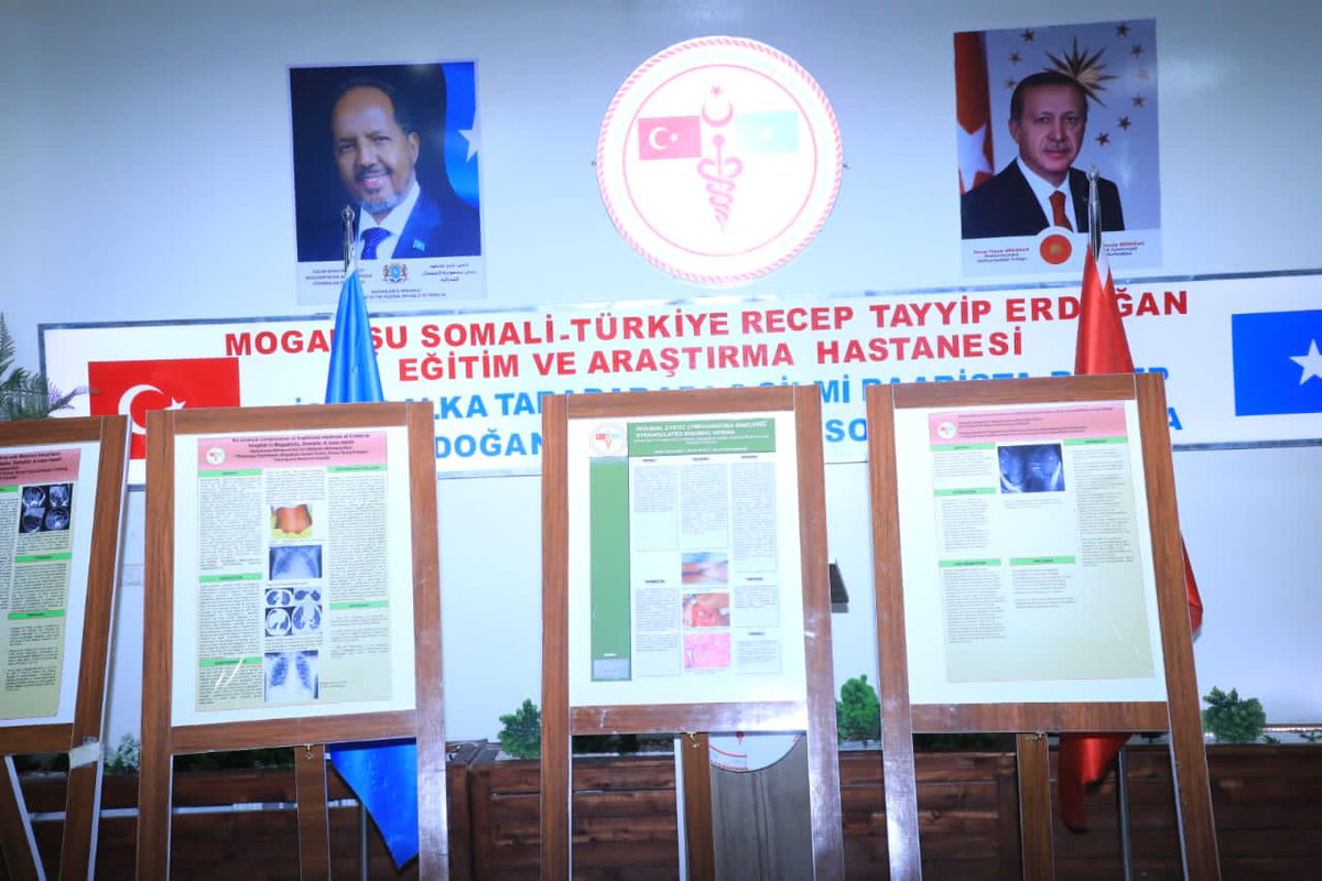 TC_MogadisuBE's tweet photo. As a side event, 56 research posters have been presented to the guests at the medical poster exhibition. Also as the result of the joint work of 🇹🇷 and 🇸🇴 doctors at the Hospital, 42 articles published in the last 5 months, %80 of which were in SCI-indexed medical journals. https://t.co/zwEXg2AZmw