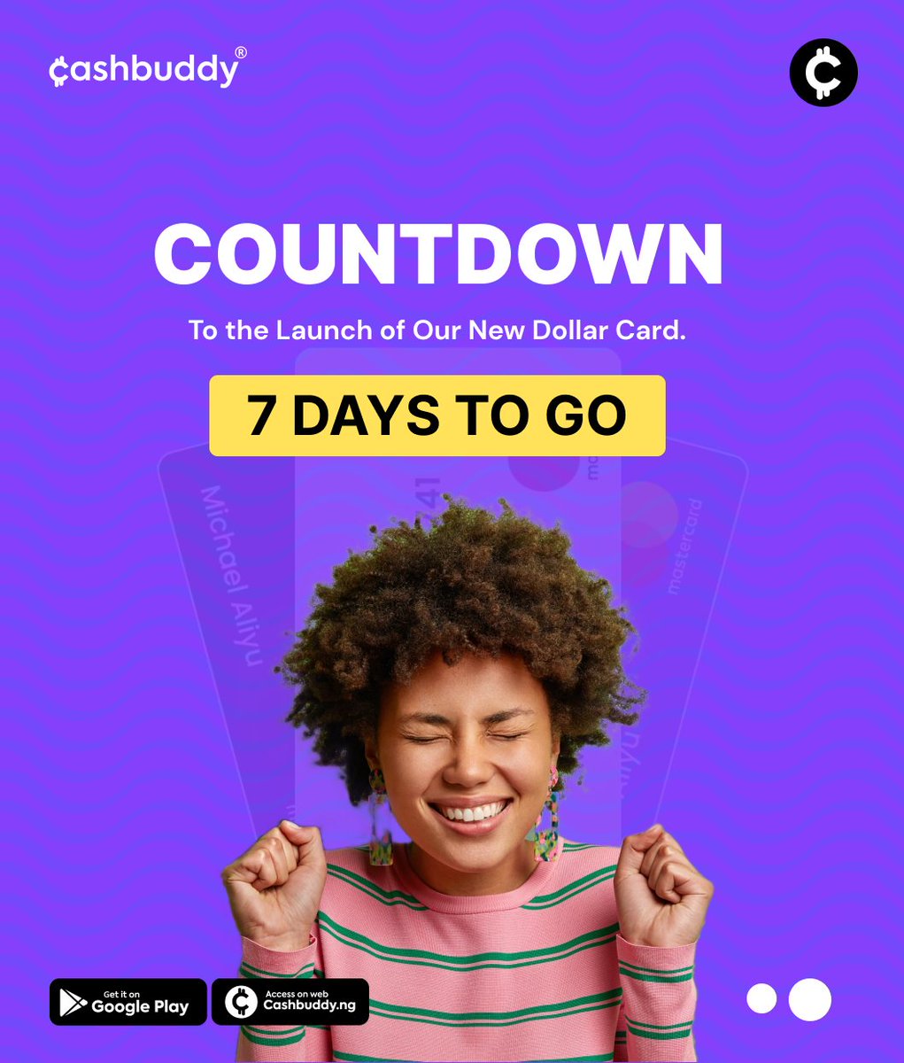 mycashbuddy's tweet photo. We are so excited to let you know that our New Dollar Card will go live in a few days, Join the waitlist.😊😎😎

#cashbuddy #CashCard #naija #Cards  #fintech #africa #dollarcards #virtualcards #dollarcard #virtualcard  #weekend #tiktok #aliexpress #amazon #1USD #BBNaija https://t.co/S8su3kuNGc