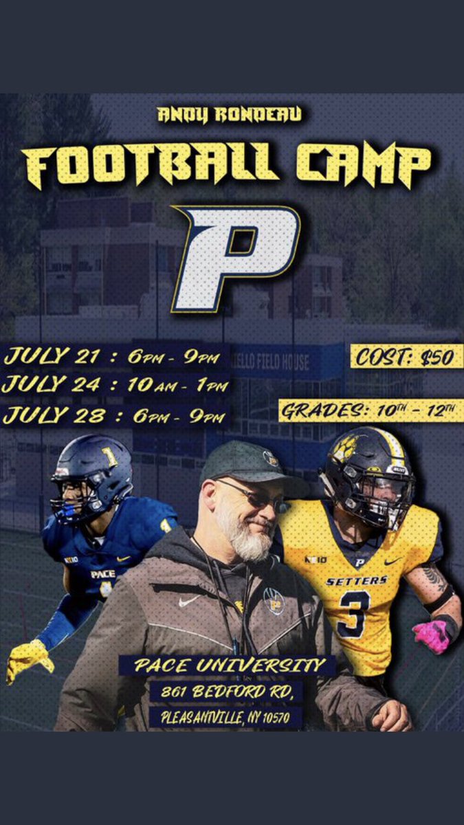MatthewRagusa10's tweet photo. I am pumped to show my skills tomorrow at the Pace Football camp @PaceUFootball1 @CoachJHolmes92 @Ground_2_Pads @CoachMeisse https://t.co/UEJLpD0NP3