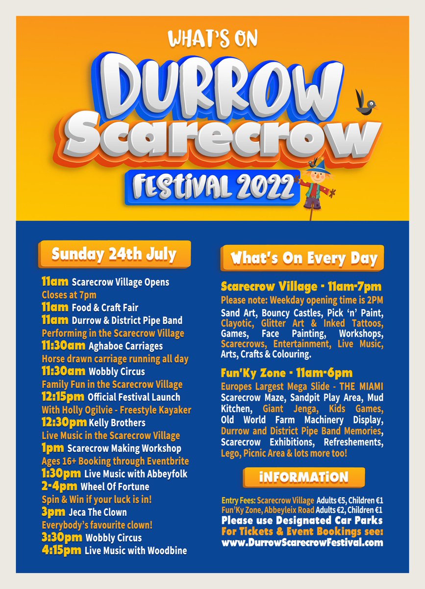 ScarecrowTime's tweet photo. Durrow Scarecrow Festival - July 24th to August 1st!
It all kicks off tomorrow folks, from 11am, as Durrow goes scarecrow crazy once again!

#durrowscarecrowfestival #dsf22 https://t.co/PM9YpysBqt