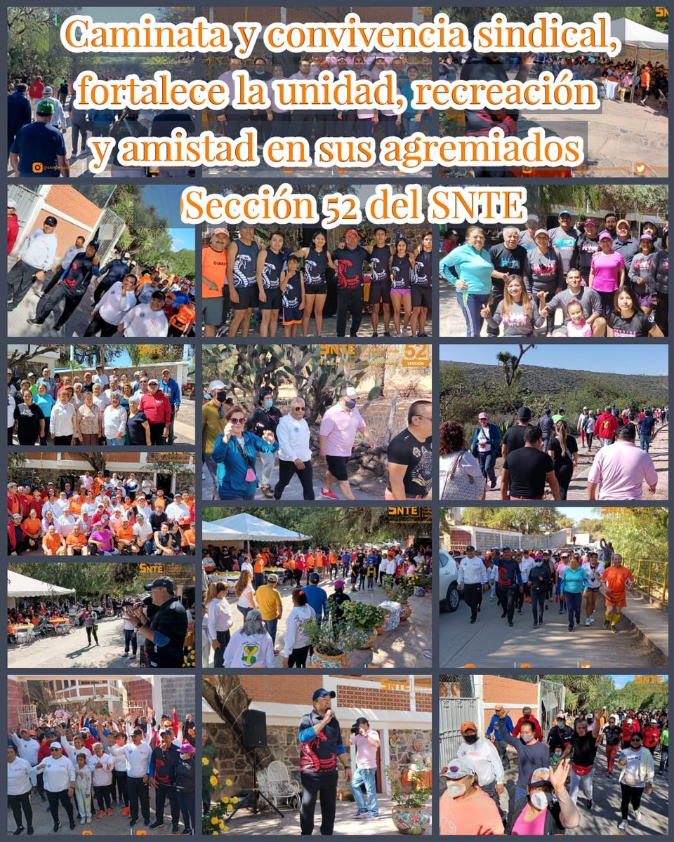SNTESeccion52's tweet photo. 🏞️🏃♂️🏃♀️🕺👉 Caminata y convivencia sindical, fortalece la unidad, recreación y amistad en sus agremiados 🟠Sección 52 del SNTE 📝✅
#SNTE52
#Sección52
#SNTE
#SNTECercano
#SNTESolidario
#AgremiadosYSusFamilias
#JubiladosYPensionados
#CES
#ComitésEjecutivosDelegacionales https://t.co/7d3BIYjtdi